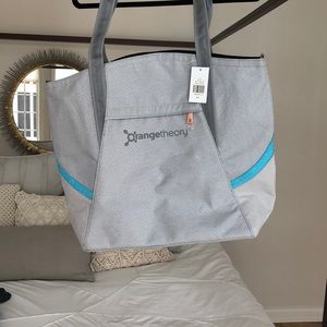Huge, gray orange theory fitness bag (OTF bag)